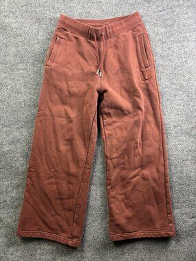 Jordan Sweatpants Womens Medium 30x28 Brown Fleece Wide Leg Drawstring Pockets